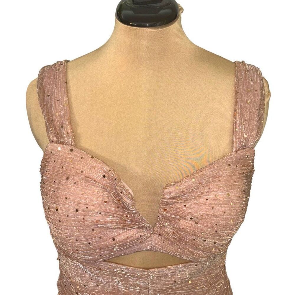 MORGAN & CO Ruched Cutout Sequin Minidress In Rose Gold Size XL NEW - Picture 4 of 15